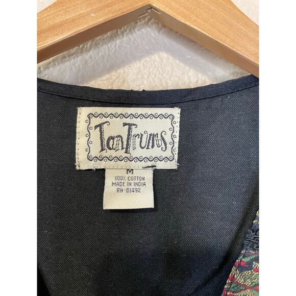VTG TanTrums Whimsy Goth Striped Embroidered Metallic Button Up Cotton Vest Med - Picture 3 of 10